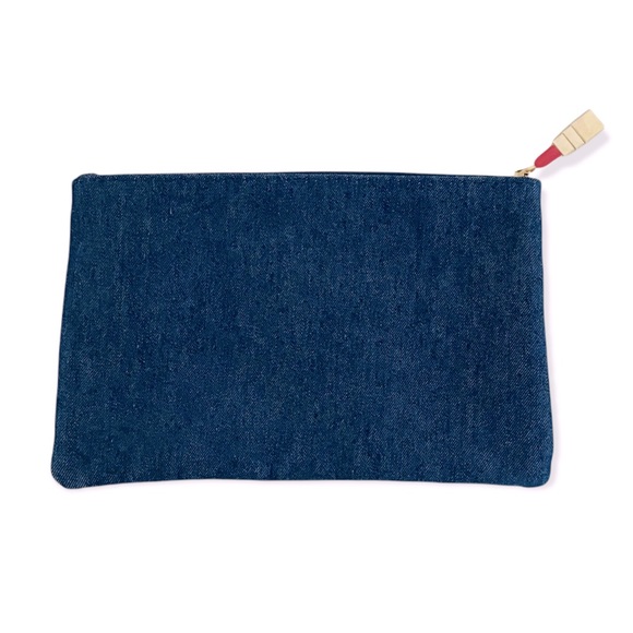 NEW Clarins Cosmetic Bag Denim w/Eye, Star & Sequined Lips; Lipstick Zip… - Picture 2 of 7